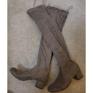Taupe Over The Knee Suede Boots